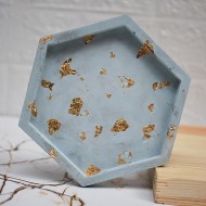 Gold Detaylı Altıgen Dekoratif Tabak ve Mum Tabağı
