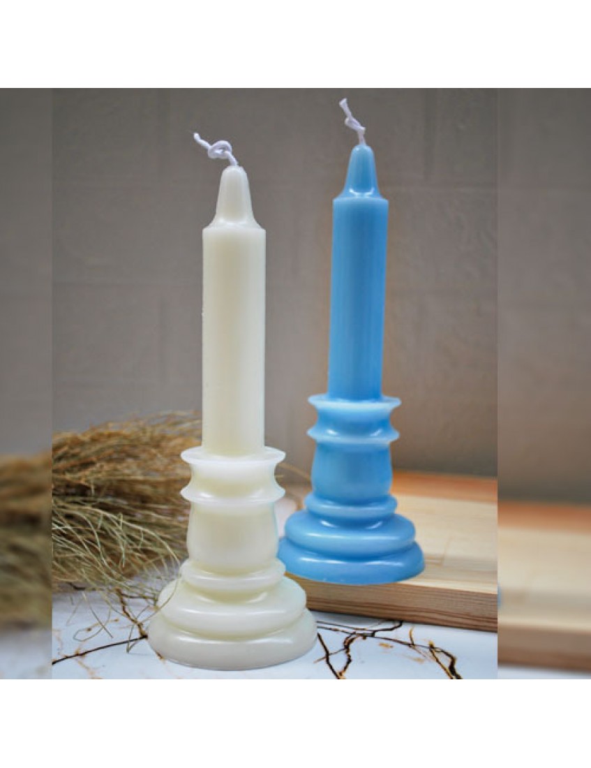 Mudi Özel Kokulu 2'li Şamdan Mum Seti Dekoratif Beyaz & Mavi Mum