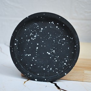 Beton Döküm Tekli Siyah & Beyaz Bardak Altlığı Yuvarlak Mum Tabağı