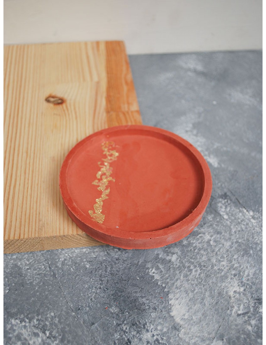 Beton Döküm Terracotta Dekoratif  Yuvarlak Tabak Bardak Altlığı Veya Mum Tabağı