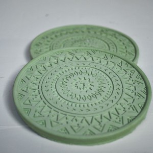 Beton Döküm Desenli Yeşil Tekli Bardak Altığı Veya Mum Tabağı Beton Döküm Desenli Yeşil Tekli Bardak Altığı Veya Mum Tabağı