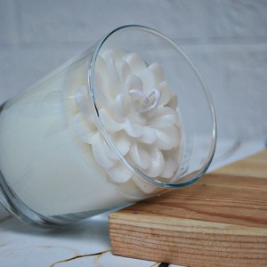 Dekoratif BEYAZ Çiçekli Kokulu Bardak Mum