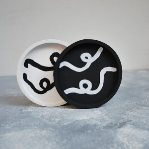 2'li Siyah& Beyaz Beton Döküm Sunum Tabağı  Mum Tabağı ve Organizer