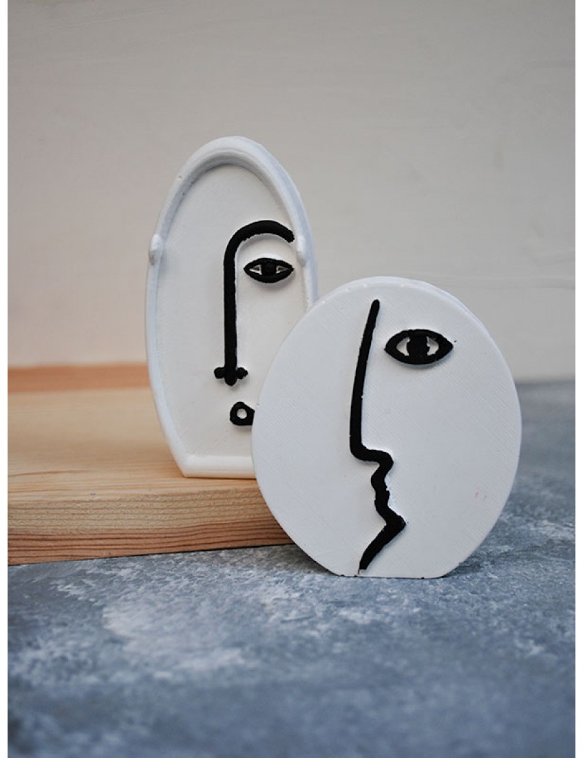 Beyaz İskandinav Soyut Yüz Beton Obje 2’li Set 2li iskandinav tasarım soyut yüz beton obje beyaz, dekoratif heykel seti