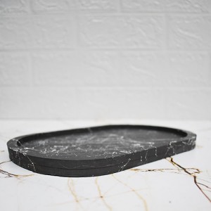 Siyah  Mermer Efekt Beton Döküm Oval Sunum Tabağı veya Mum Tabağı 24x15 cm