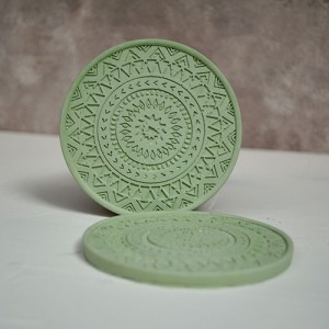 Beton Döküm Desenli Yeşil Tekli Bardak Altığı Veya Mum Tabağı