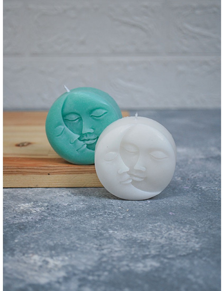 Dekoratif Güneş ve Ay Kokulu Mum 2’li Set Turkuaz & Beyaz 2li dekoratif güneş ay kokulu mum turkuaz beyaz, figürlü dekoratif mum seti