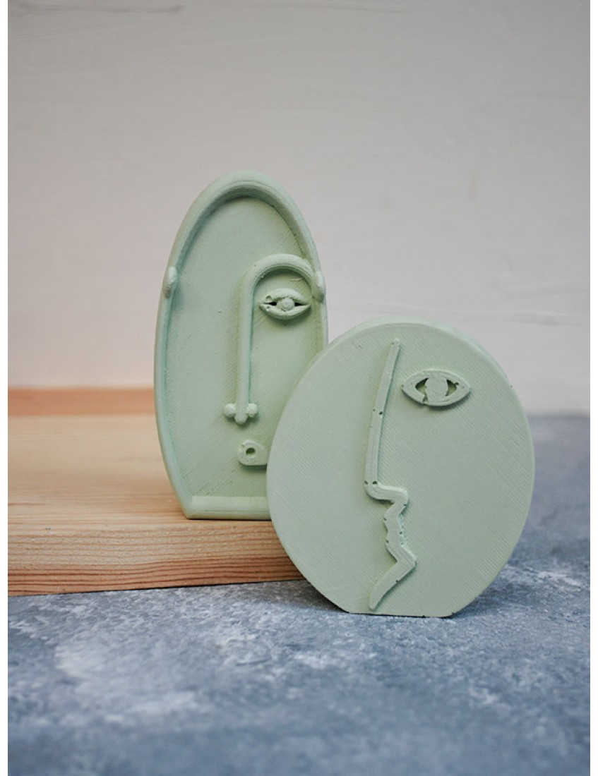 2li iskandinav tasarım soyut yüz beton obje yeşil, dekoratif heykel seti