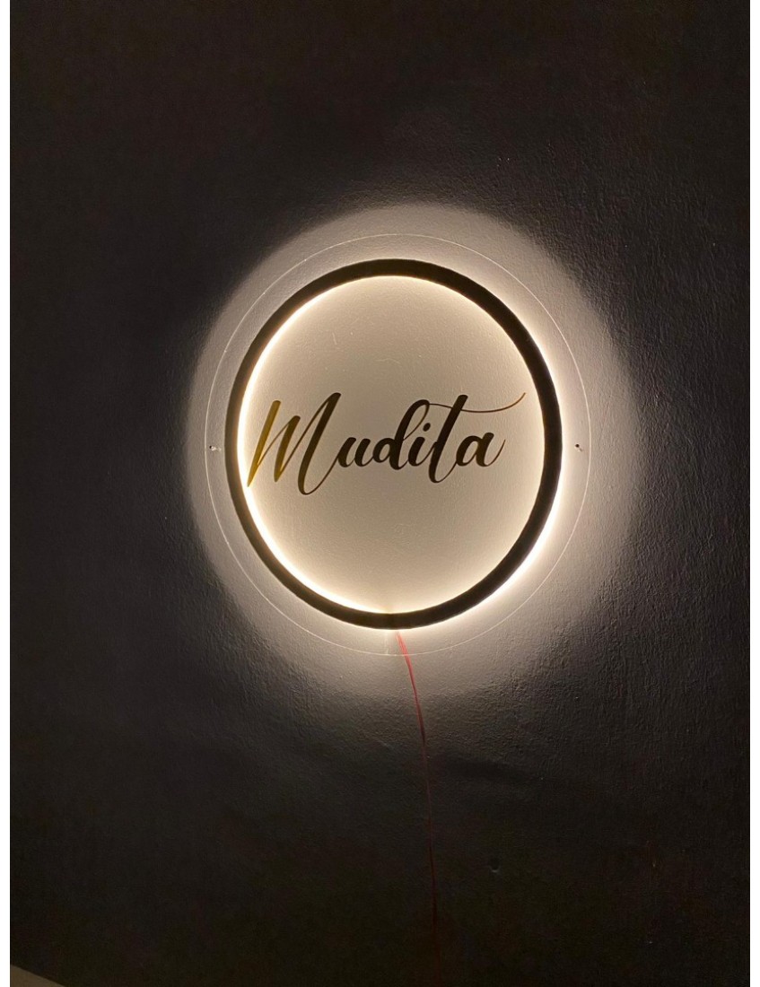 kişiye özel neon led tabela gold pleksi 50 cm, özel tasarım led ışıklı tabela