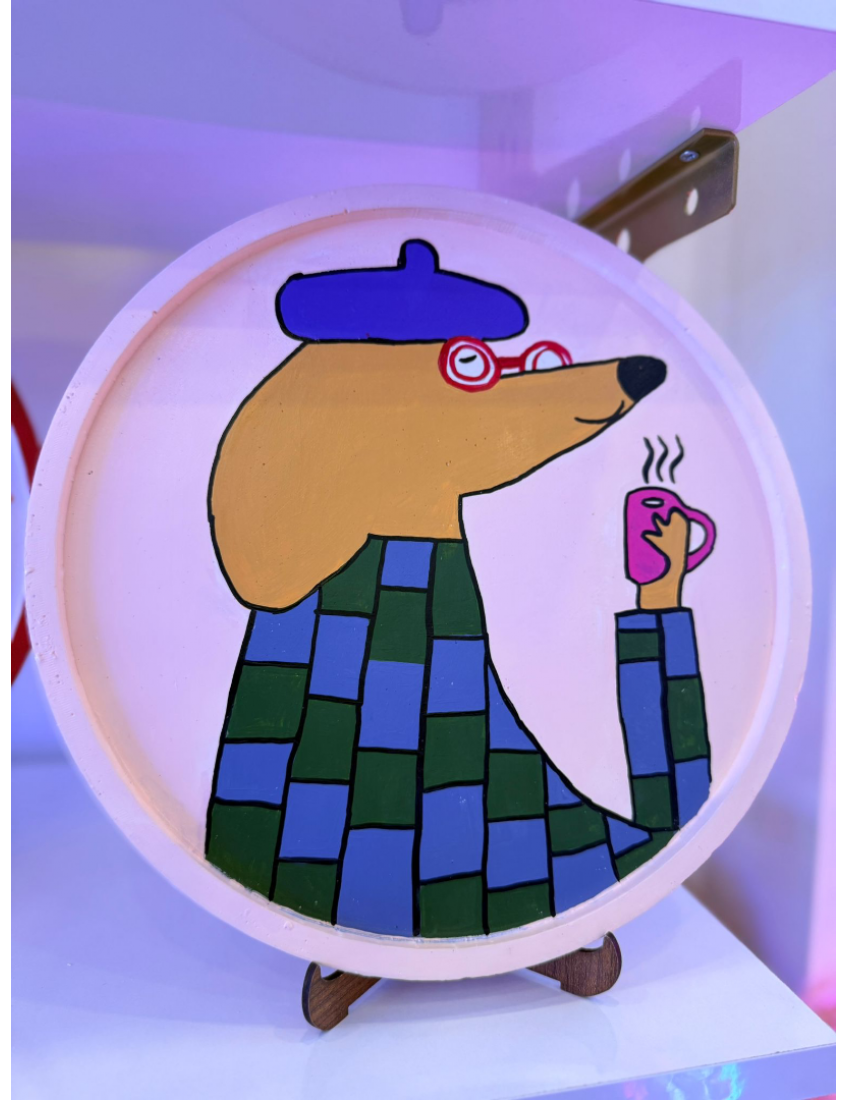 bereli köpek dekoratif sunum tabak 30 cm, köpek figürlü dekoratif tabak