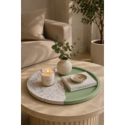 Terrazzo Dekoratif Tepsi ve Organizer – Fıstık Yeşili 30 cm