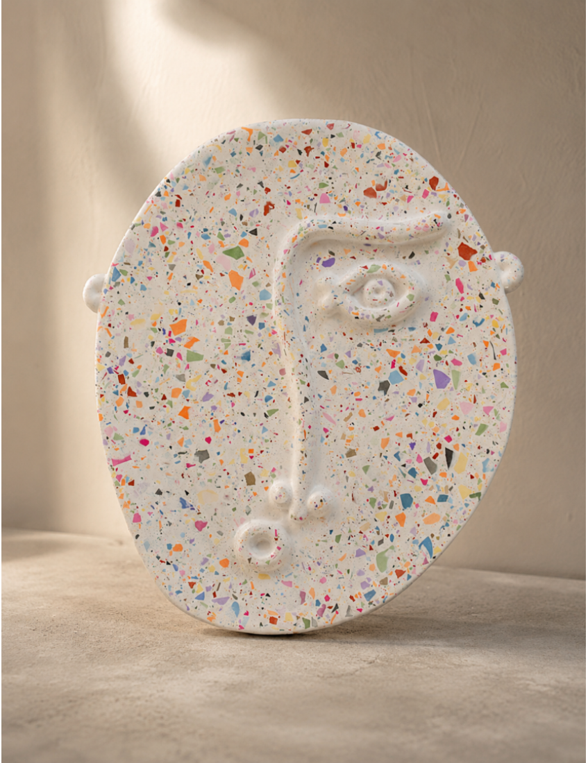 terrazzo soyut yüz dekoratif tepsi tabak organizer 25 cm