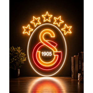 Galatasaray 5 Yıldızlı Logo LED Neon Tabela 65 cm | Taraftar Duvar Dekoru