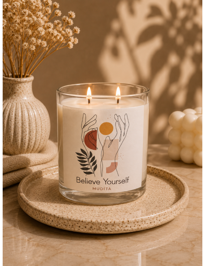 Mudita Believe Yourself Dekoratif Kokulu Bardak Mum Mudita Believe Yourself el yapımı kokulu şeffaf cam bardak mum
