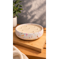 Terrazzo Çanak Kokulu Mum Dekoratif Mum Çift Fitilli Kase Mum