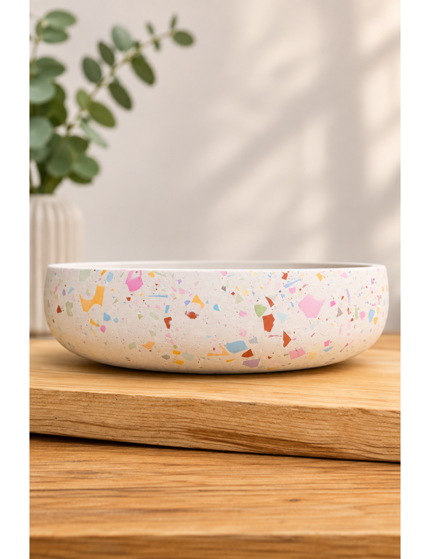 Terrazzo Çanak Kokulu Mum Dekoratif Mum Çift Fitilli Çanak Mum