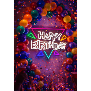 Happy Birthday LED Neon Tabela 60X40 CM
