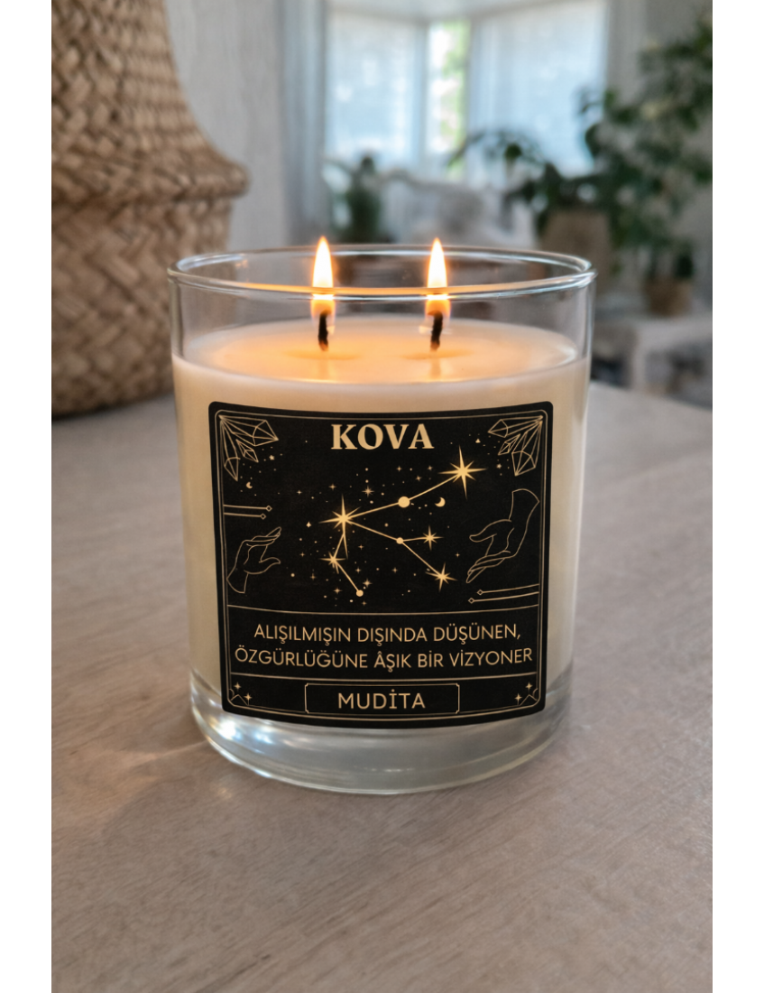 Kova Burcu Kokulu Dekoratif Mum Kova burcu temalı kokulu bardak mum dekoratif hediye