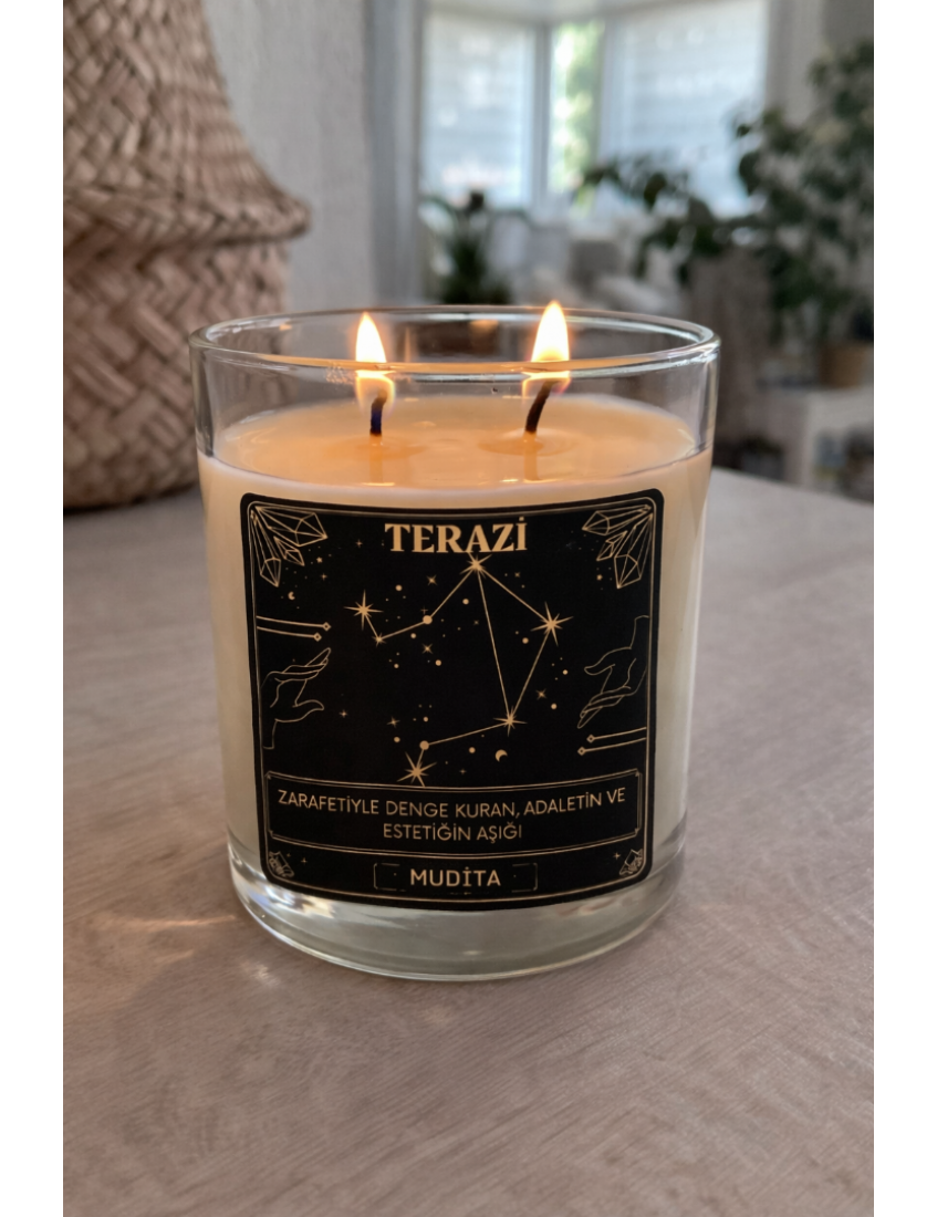 Terazi Burcu Kokulu Dekoratif Mum Terazi burcu temalı kokulu bardak mum dekoratif hediye