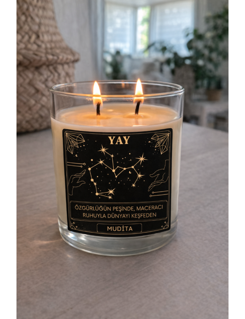Yay burcu temalı kokulu bardak mum dekoratif hediye