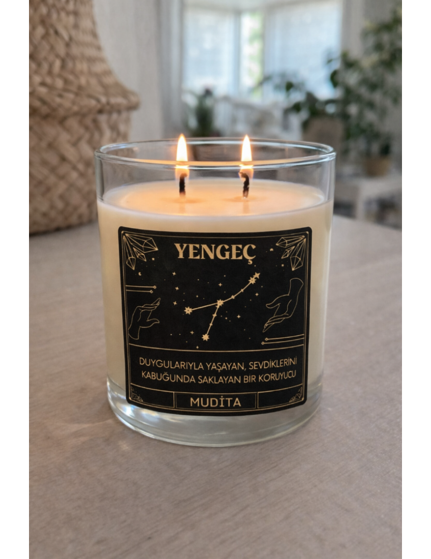 Yengeç burcu temalı bardak içinde kokulu dekoratif mum